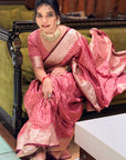 Salmon Pink Banarasi Satin Silk Zari Woven Saree