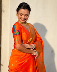 Orange Peacock Paithani Zari Woven Saree