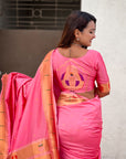 Baby Pink Zari Woven Mahalaxmi God Paithani Silk Saree