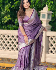 Lavender Banarasi Satin Silk Zari Woven Saree