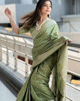 Thistle Green Banarasi Satin Silk Zari Woven Saree