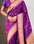 Purple Peacock Paithani Zari Woven Saree