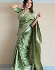 Thistle Green Banarasi Satin Silk Zari Woven Saree