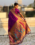 Purple Peacock Paithani Zari Woven Saree