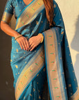 Blue Peacock Paithani Zari Woven Saree
