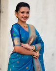 Blue Peacock Paithani Zari Woven Saree