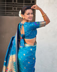 Blue Peacock Paithani Zari Woven Saree