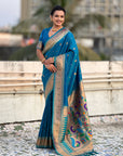 Blue Peacock Paithani Zari Woven Saree