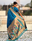 Blue Peacock Paithani Zari Woven Saree