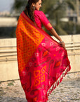 Orange Soft Silk Zari Woven Patola Saree with Contrast Weaves