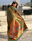 Mehendi Green Peacock Paithani Zari Woven Saree
