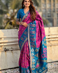 Wine Soft Silk Zari Woven Patola Saree with Contrast Weaves