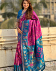 Wine Soft Silk Zari Woven Patola Saree with Contrast Weaves