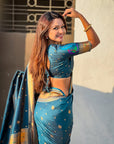 Denim Blue Peacock Paithani Zari Woven Saree