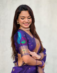 Violet Peacock Paithani Zari Woven Saree