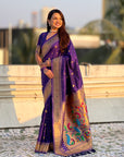 Violet Peacock Paithani Zari Woven Saree