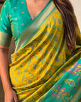 Mehendi Green Soft Silk Zari Woven Patola Saree with Contrast Weaves