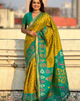 Mehendi Green Soft Silk Zari Woven Patola Saree with Contrast Weaves