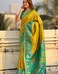 Mehendi Green Soft Silk Zari Woven Patola Saree with Contrast Weaves