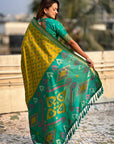 Mehendi Green Soft Silk Zari Woven Patola Saree with Contrast Weaves
