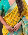 Yellow Soft Silk Zari Woven Patola Saree with Contrast Weaves