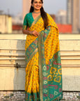 Yellow Soft Silk Zari Woven Patola Saree with Contrast Weaves