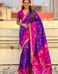 Violet Soft Silk Zari Woven Patola Saree with Contrast Weaves
