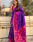 Violet Soft Silk Zari Woven Patola Saree with Contrast Weaves
