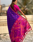 Violet Soft Silk Zari Woven Patola Saree with Contrast Weaves