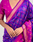 Violet Soft Silk Zari Woven Patola Saree with Contrast Weaves
