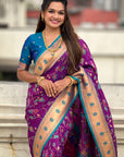 Wine Paithani Jaal Silk Zari Woven Saree