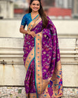 Wine Paithani Jaal Silk Zari Woven Saree