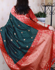 Bottle Green Soft Silk Banarasi Wavy Unique Zari Woven Saree