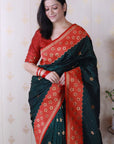 Bottle Green Soft Silk Banarasi Wavy Unique Zari Woven Saree