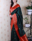 Bottle Green Soft Silk Banarasi Wavy Unique Zari Woven Saree