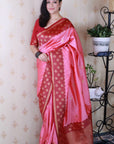 Baby Pink Soft Silk Banarasi Wavy Unique Zari Woven Saree