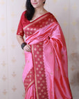 Baby Pink Soft Silk Banarasi Wavy Unique Zari Woven Saree