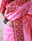 Baby Pink Soft Silk Banarasi Wavy Unique Zari Woven Saree