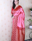 Baby Pink Soft Silk Banarasi Wavy Unique Zari Woven Saree