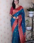 Blue Soft Silk Banarasi Wavy Unique Zari Woven Saree
