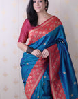 Blue Soft Silk Banarasi Wavy Unique Zari Woven Saree