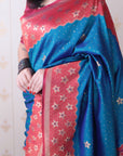 Blue Soft Silk Banarasi Wavy Unique Zari Woven Saree