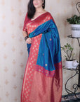 Blue Soft Silk Banarasi Wavy Unique Zari Woven Saree