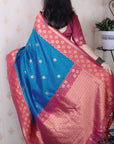 Blue Soft Silk Banarasi Wavy Unique Zari Woven Saree