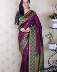 Wine Soft Silk Banarasi Wavy Unique Zari Woven Saree
