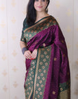 Wine Soft Silk Banarasi Wavy Unique Zari Woven Saree