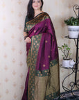 Wine Soft Silk Banarasi Wavy Unique Zari Woven Saree