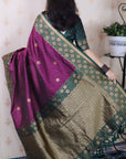 Wine Soft Silk Banarasi Wavy Unique Zari Woven Saree
