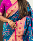 Blue Paithani Jaal Silk Zari Woven Saree