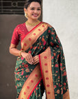 Bottle Green Paithani Jaal Silk Zari Woven Saree